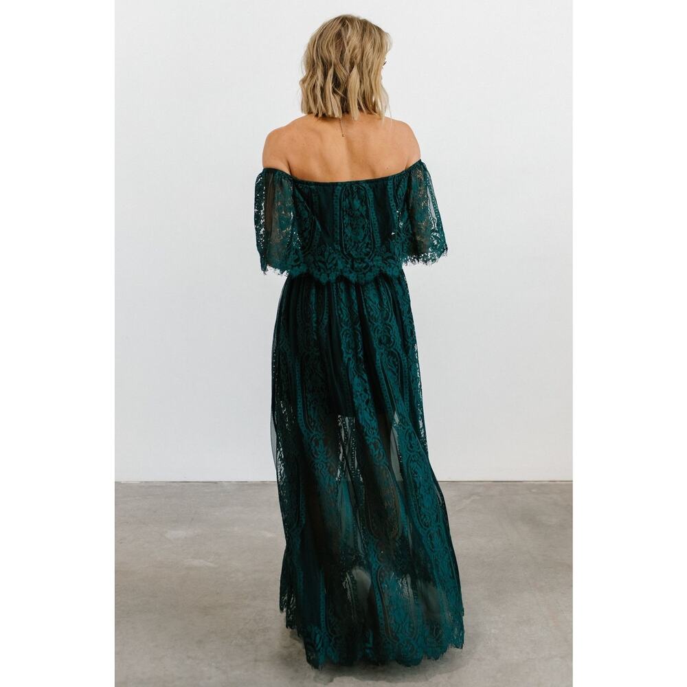 Baltic Born Caroline Lace Maxi Dress XL Emerald Off the Shoulder Cottagecore - Picture 3 of 12
